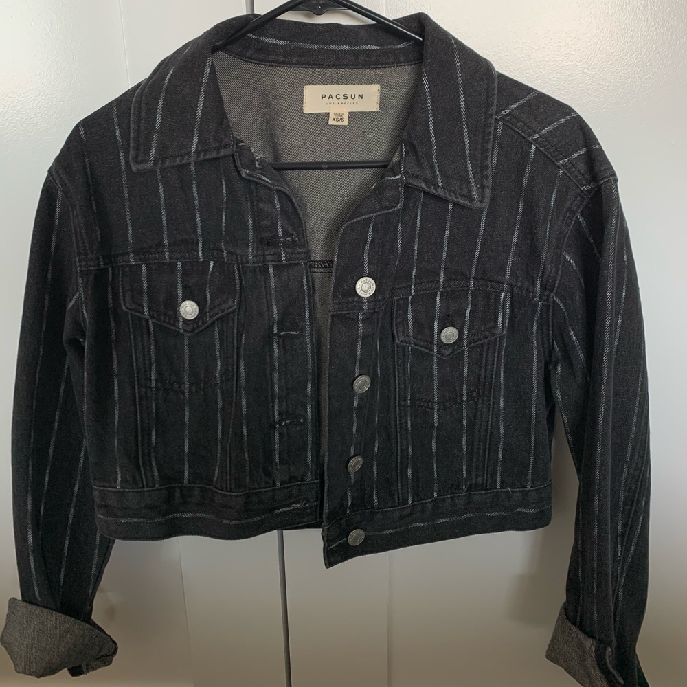 Pacsun Black and White Striped Denim Jacket